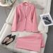 Women's Clothing Professional Suit Blazer & Pants Set - Business Formal Outfit For Interview, Office Work - Stretch Comfort Fit (Black/Pink/Beige)_ecoleips.com