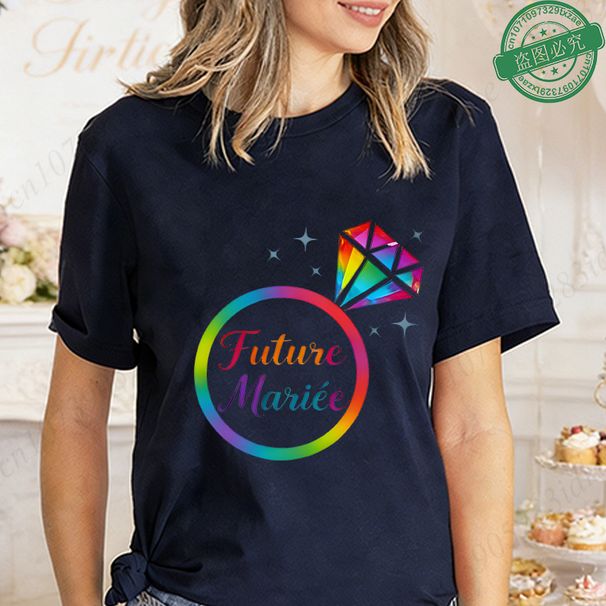 French Girls Bachelorette EVJF Party T-Shirts Rainbow Diamond Ring Graphic Future Bride Team Short Sleeve Tees For Bridal Shower_ecoleips.com