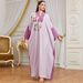 Women's Long Robe Dress Color Blocking Embroidery V Neck Loose Fit Muslim Fashion Cross Border Style_ecoleips.com
