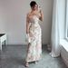 Elegant French Floral Print Off-Shoulder Long Bodycon Dress For Women Style New_ecoleips.com