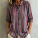 Women's Clothing Women's Color Block Striped Shirt Lapel Single Breasted Mid Sleeve Top_ecoleips.com