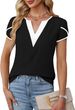 Summer Fashion Color Block Women's V Neck Shirt Petal Short Sleeve Top European American Style Cross Border Clothing for Ladies_ecoleips.com