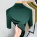 Threaded Bottomed Shirt Women's 2025 New Women's Clothing Temperament Semi-turtleneck Solid Color T-shirt Temperament With Five-quarter Sleeve Top_ecoleips.com