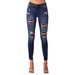 Women's Clothing Leopard Print Ripped Patch Stretch Jeans_ecoleips.com