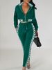 Women's Clothing Spring And Autumn Fashion Casual Suit Navel Baring Zipper Top Pattern Pattern Splicing Pants Two Piece Set For Women_ecoleips.com