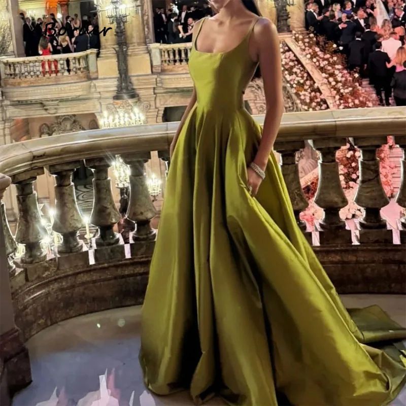 Elegant Satin Evening Dress High Waist A-Line Party Gown Adjustable Straps Olive Green Formal Dress for Banquet Cocktail Special Occasions_ecoleips.com