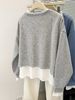 Design Sense Niche Fake Two-piece Long-sleeved Sweater Women's Spring And Autumn Clothing Thin Loose Korean Version No Hat Crew Neck Top Jacket_ecoleips.com