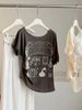Korean Lace Edge Slanted Shoulder Letter Printing Short-sleeved T-shirt Women's Summer New Irregular Waist And Thin Top Trend_ecoleips.com