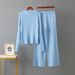 Women's Fashion Casual Two-Piece Set Cross Border Autumn Winter Leather Zip up round Neck Knitted Cardigan Loose Wide Leg Pants_ecoleips.com