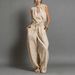 Women's Summer Street Style Loose Sleeveless Jumpsuit Waist Cinching Wide Leg_ecoleips.com