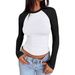 Women's Clothing American Style Women's Long Sleeved Shirt Slim Fit Stretchy Color Blocked Slightly Short Milk Silk Top Autumn Hot_ecoleips.com