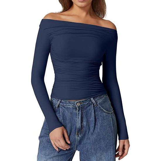 Women's Off-Shoulder Long Sleeve T-Shirt Slim Fit European American Style Milk Silk Inner Layer Base Shirt for Hot Girls_ecoleips.com