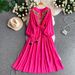 Women's French Retro Style Embroidery round Neck Dress Sweet Gentle Elegant Long Skirt Summer Fashion_ecoleips.com