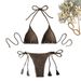 Women's Solid Color Rope Bikini Set - Soft Stretch Swimwear For Beach & Pool - Adjustable Ties & Comfortable Fit (S/M/L)_ecoleips.com