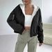 Women's Clothing Elegant Loose Casual Plush Black Pocket Zipper Jacket Omen's Elegant Loose Casual Fleece Black Pocket Zip Jacket Coat_ecoleips.com