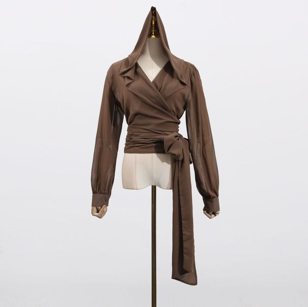 Women's Lightweight Hooded Shirt With Adjustable Waist Tie - Loose Fit Casual Top In Earthy Brown - Post-Apocalyptic Style Fall Fashion_ecoleips.com