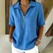 Women's Linen-Blend Zip-Front Mid-Sleeve Shirt, Summer Casual Solid Color Lapel Shirt For A Stylish Relaxed Look_ecoleips.com