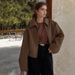 Retro Short Jacket – Poly-Cotton Blend, Lapel Collar, Casual Lightweight Coat For Women (Brown/Beige/Burgundy/Charcoal, S-L)_ecoleips.com