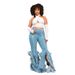 Fringe Hem Flared Jeans For Women, Boho Chic Distressed Bootcut Denim Pants With Side Slits, Stretchy Comfort From S To 2XL_ecoleips.com