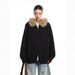 Women's Clothing Large Fur Collar Hooded Knit Cardigan Sweater For Women, Autumn Lazy Style, Zipper Coat For Couples_ecoleips.com