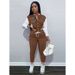 Women's Color Blocked Jacket Single Breasted Letter Print Baseball Tracksuit Two Piece Set_ecoleips.com
