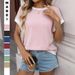 Women's Clothing Women's Summer Color Block Knit Top - Relaxed Fit Short Sleeve Round Neck T-Shirt_ecoleips.com