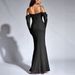 Women's Clothing Autumn Winter European Style Off The Shoulder Dress Elegant Slim Fitting Evening Gown With Powder Sprinkled Mesh_ecoleips.com