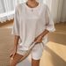 Effortless Chic Crinkle Textured Short Sleeve Two-Piece Set, Loose Fit Casual T-Shirt And Shorts Outfit For Women, Plus Size Comfort Loungewear_ecoleips.com