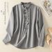 Women's Clothing Artistic Cotton Long Sleeved Shirt Ruffled Collar Loose Fit Spring Top New Style 2026_ecoleips.com