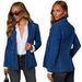 Women's Washed Blue Denim Blazer Jacket, Slim Fit Casual Office Wear, Stretch Comfort, Classic Western Style, S/M/L/XL_ecoleips.com