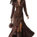 Elegant High-Neck Split Hem Dress – Fit Long Sleeve Tailored Dress For Women (Xs-Xxxl, Knit Fabric With Zipper Closure)_ecoleips.com