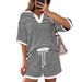 Women's Casual Striped Sweater Set Short Sleeve Spring Summer New Arrival Clothing_ecoleips.com