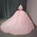 Women's Clothing Romantic Off-Shoulder Ball Gown – Pink Tulle Wedding Dress With Chapel Train (XS-3XL, Princess Silhouette, No-Label Elegance)_ecoleips.com