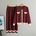 Women's Knitted Cardigan & Midi Skirt Set – Elegant Contrast-Color Outfit For Work & Weekend (One Size, 4 Colors)_ecoleips.com