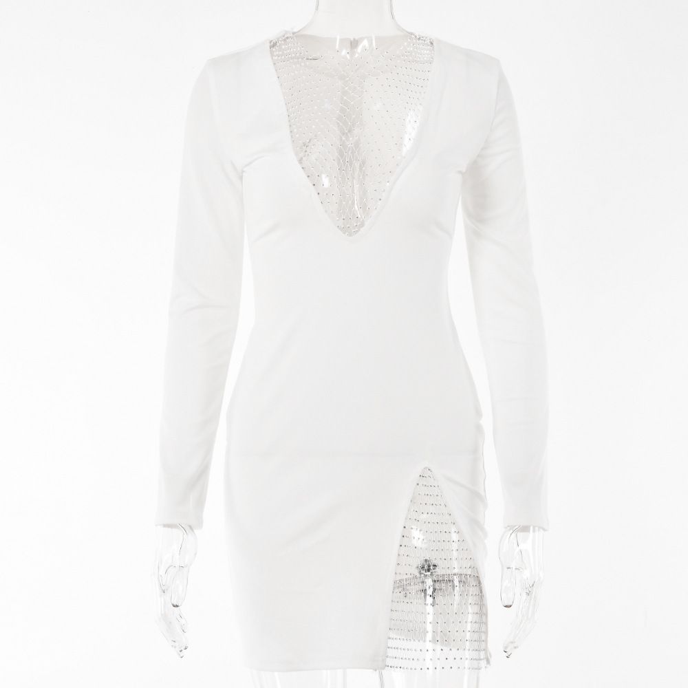 Women Chic Slim‑Fit Mini Dress With Flattering V‑Neckline & Long Sleeves_ecoleips.com