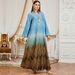 Muslim Dress Women "Elegant Dubai-Style Robe – Arabic-Inspired Printed Kaftan Dress For Women (Bluish/Red/Brown, M-XXL)"_ecoleips.com