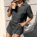 K New V-neck Short Sleeved Loose Irregular Denim Suit For Women_ecoleips.com
