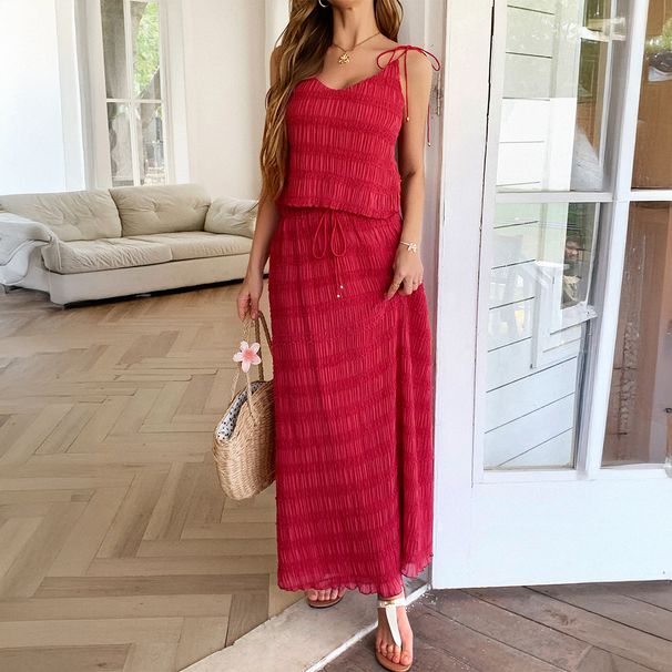 DiYun European And American Resort Casual Style Two-Piece Women's Outfit With Straps For A Beach Vibe, 2025_ecoleips.com