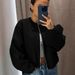 Women's Autumn/Winter Baseball Jacket Bomber Style Round Neck Drop Shoulder Lantern Sleeve Zipper Cardigan Streetwear_ecoleips.com