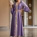Women's Clothing V Neck Long Sleeve Muslim Handmade Beaded Dress_ecoleips.com