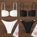 Solid Color U-neck Tube Top Gathered Beach Bikini Swimsuit Triangle Split Hot Spring Swimsuit_ecoleips.com