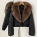 Elegant Short Down Jacket With Fox Fur Trim – Slim-Fit Winter Coat For Women, Detachable Hood & High-End Styling (Black/Brown Options, S/M Sizes)_ecoleips.com