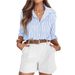 Classic Long Sleeve Stripe Shirt For Women, Versatile Button-Down Blouse With Chest Pocket, Smart Casual Office Wear_ecoleips.com