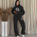 Voya Women's Letter Print Hoodie Street Korean Style Unisex Casual Round Neck Sweater Set_ecoleips.com