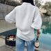 Elegant Oversized Casual Shirt for Women Wrinkle-Free Polyester Long Sleeve White Loose Fit Polo Collar Blouse Office Wear_ecoleips.com