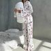 Pure Cotton Jacquard Sleeve Long Pants Heart Print Ruffle Sleepwear Set European And American Autumn New Home Wear_ecoleips.com