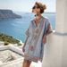 Seaside Resort Style Bohemian 3D Print Dress Loose V Neck Short Sleeved Beach Cover up for Women_ecoleips.com