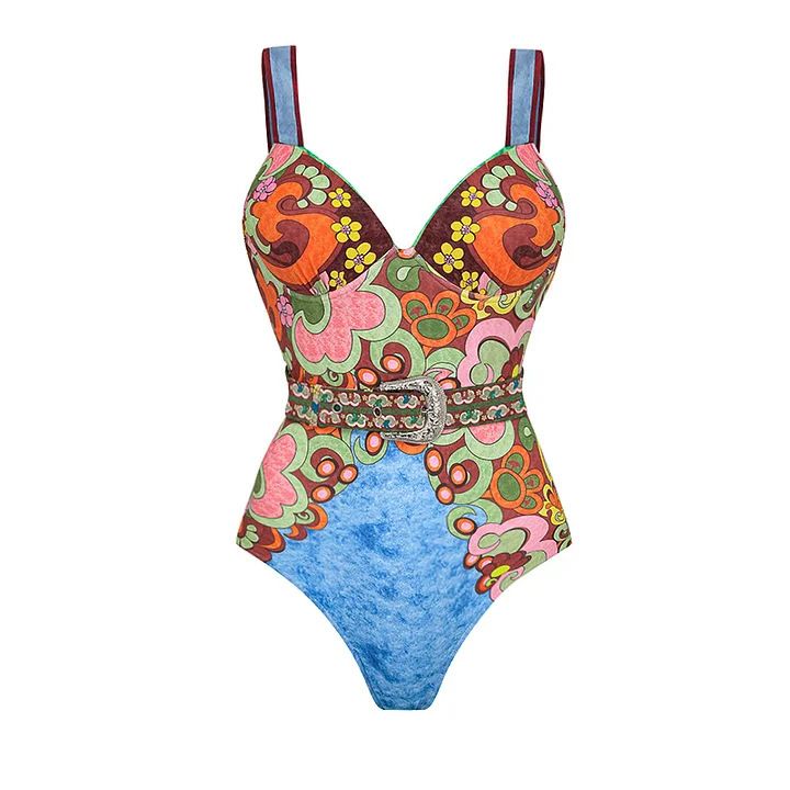 Women's Wrap Skirt Printed One Piece Swimsuit Set Swimwear New Style_ecoleips.com