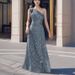Women's Clothing Sequined Off Shoulder Backless Sleeveless Long Ball Sequined Silver Swing Dress Evening Gown_ecoleips.com