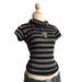 2025 Summer New European And American Style Trendy Retro High Collar Striped Slim Fit Short Sleeve T-Shirt Top In Stock_ecoleips.com